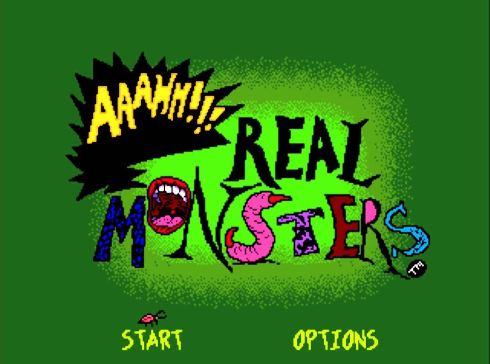 Captura de pantalla de inicio del juego "Aaahh, real monsters" en Super Nintendo y Genesis Megadrive